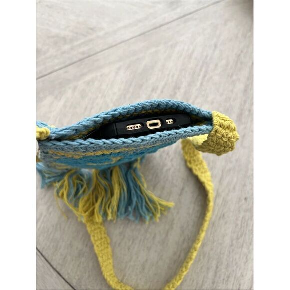 Urban Outfitters Crossbody Shoulder Crochet Bag Purse Yellow Blue NWOT - Picture 5 of 7